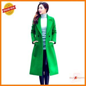 Long Wool Peacoat Classic Notch Lapel Slim Fit Korean Style Winter Coat